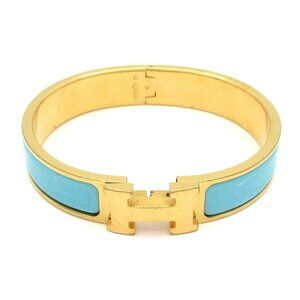 HERMES Clic H Gold Light Blue Hardware Bangle